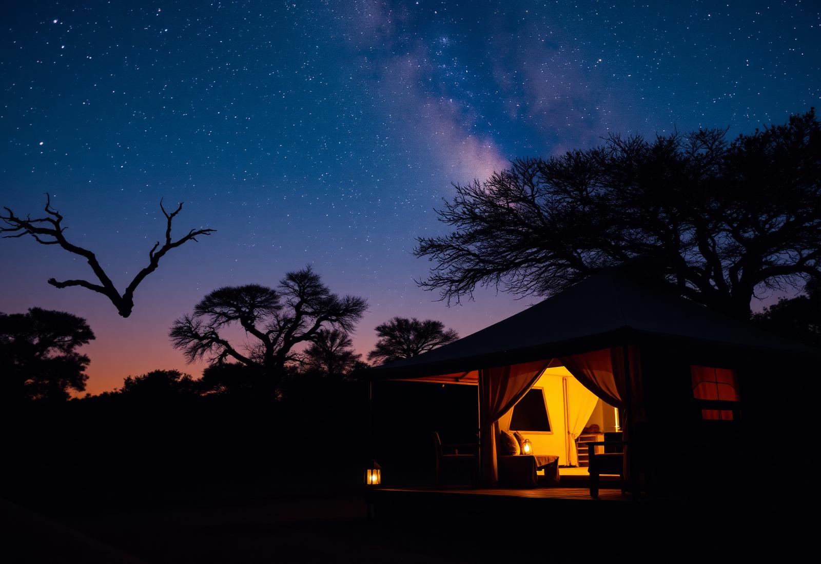 Luxury safari tent under the milky way